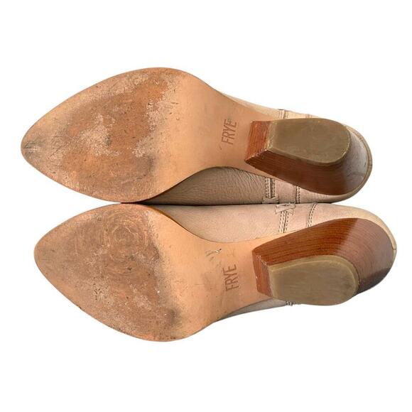 Frye Reina Cut Out Bootie Taupe 7.5 Heeled Leather Ankle Boots Pointed Toe - Picture 9 of 11